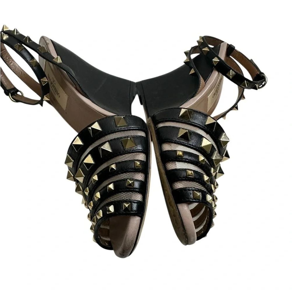 Valentino Black Studded Women's Sandals, pre-owned, used gently, size 36